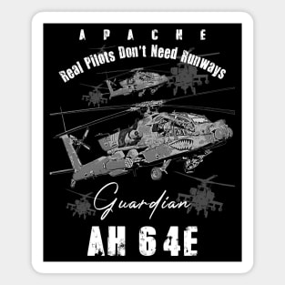 AH64 Apache Us Air Force  attack helicopter with cool saying REAL PILOTS DON'T NEED RUNWAYS Magnet